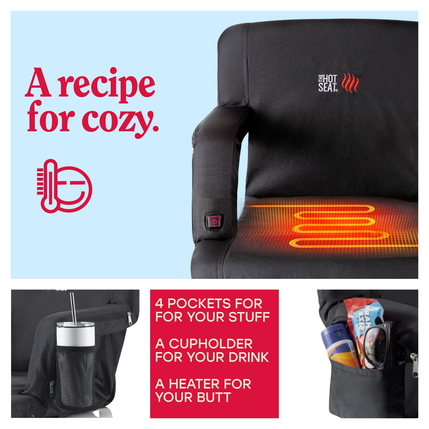 The Original Hot Seat, Portable Heated Stadium Seat - Pop Design Products