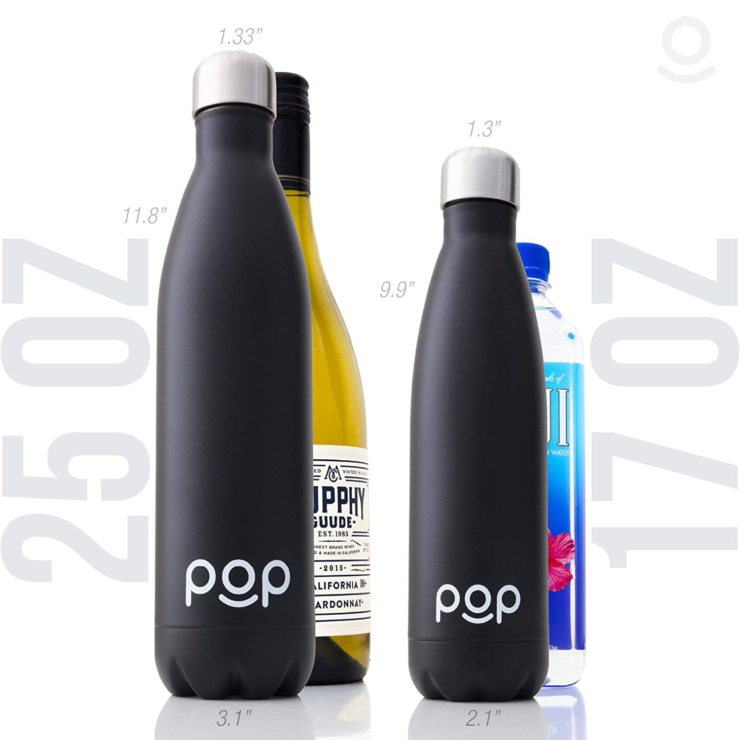 Pop Stainless Steel Vacuum Insulated Water Bottle | Keeps Cold 24hrs. or Hot for