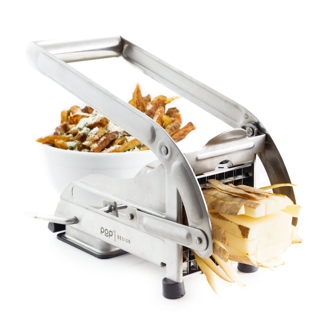 French Fry Cutter Potato Slicer - Stainless Steel Blades 1/2", 4 Suction Cups, Large Cutting Box For Potatoes & Veggies